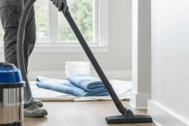 Professional vacuuming a newly finished interior